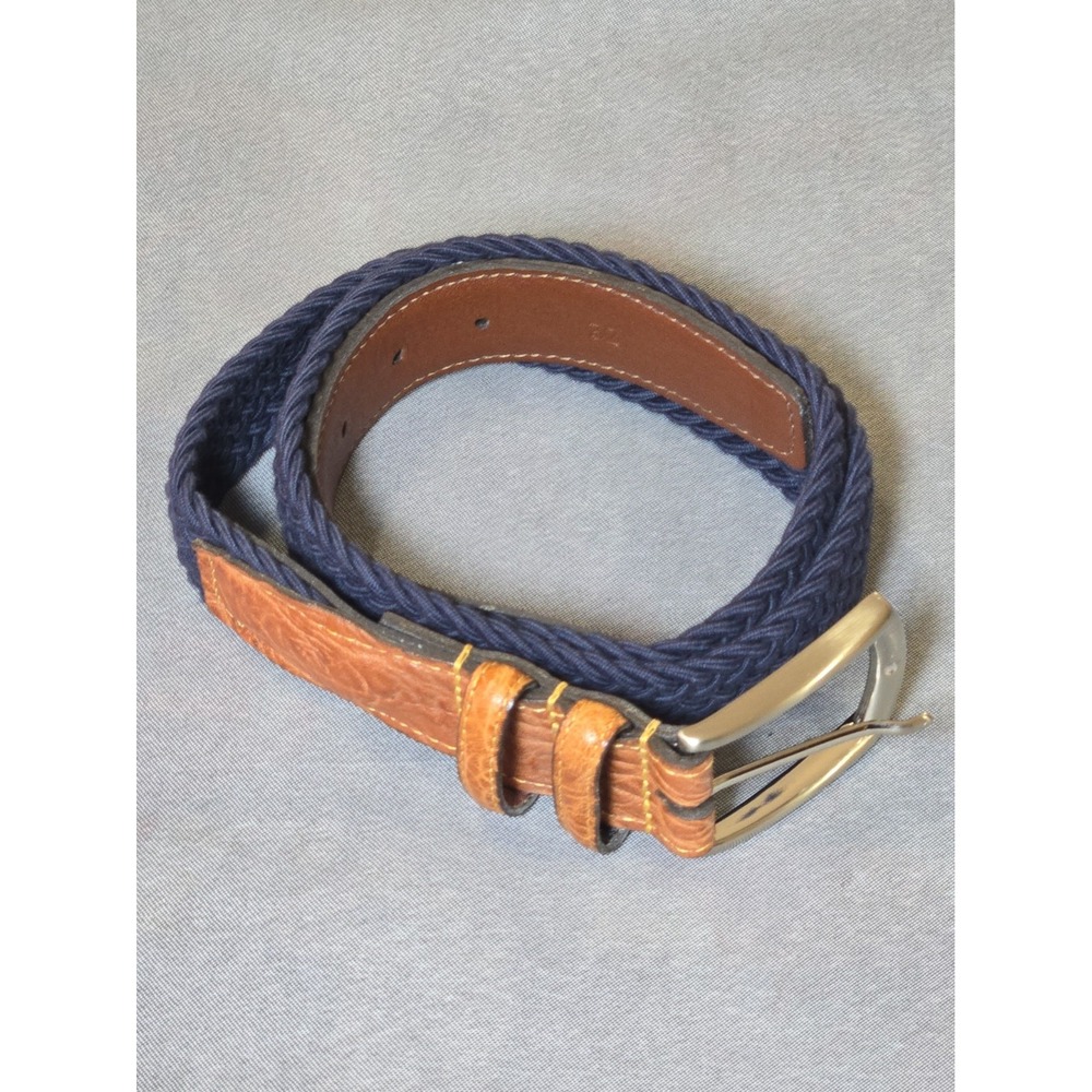 Torino Woven Braided Rope Leather Trim Belt Blue Size 32 Made in USA